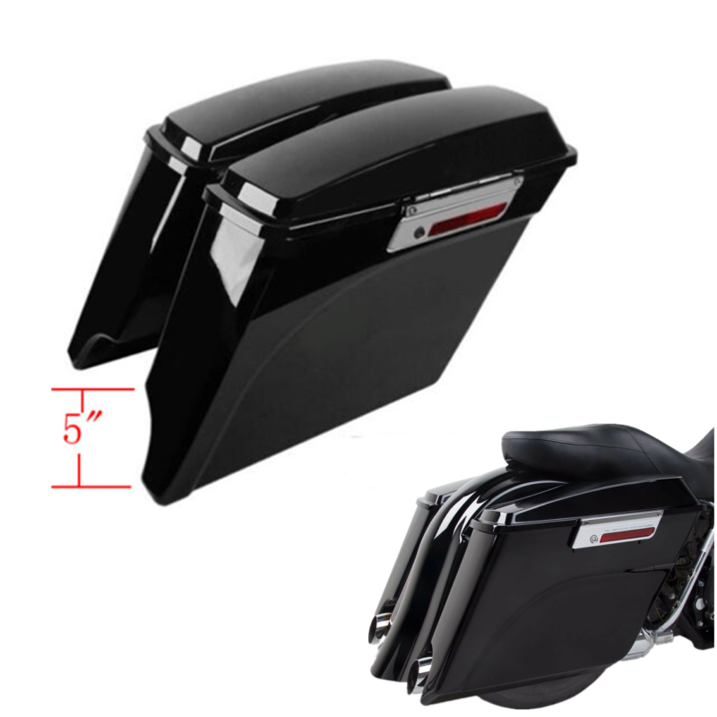 5" Vivid Black Stretched Saddlebags Fit For 93-13 Harley Touring Road King Glide
