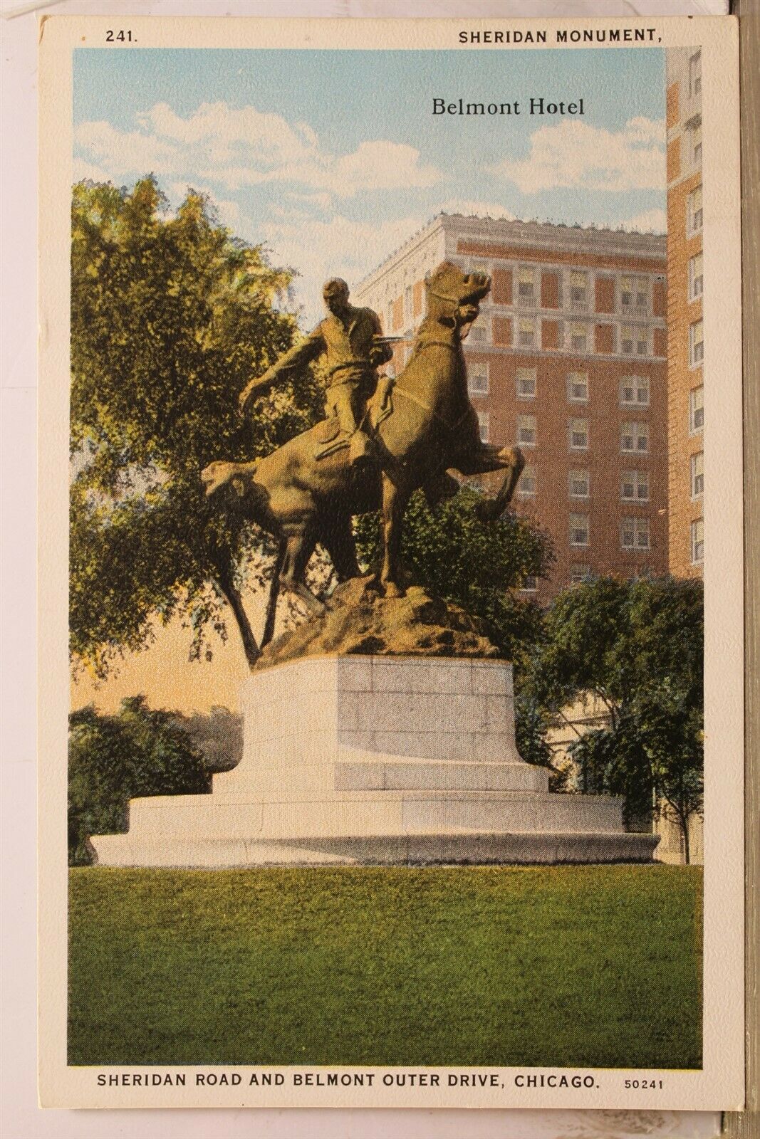 Illinois IL Chicago Sheridan Monument Road Belmont Outer Drive Postcard Old View